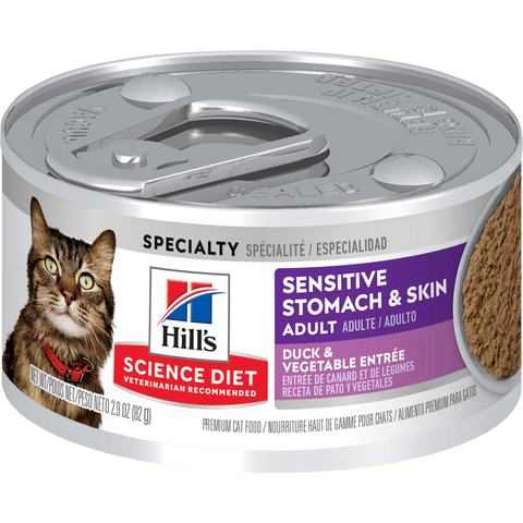 Hill's Science Diet Adult -  成貓 敏感腸胃及皮膚 鴨肉蔬菜主食罐 Sensitive Stomach & Skin Duck & Vegetable Entrée Cat Food 2.9oz