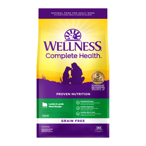 Wellness Complete Adult Dog Dry Food - Grain Free Lamb 24lb