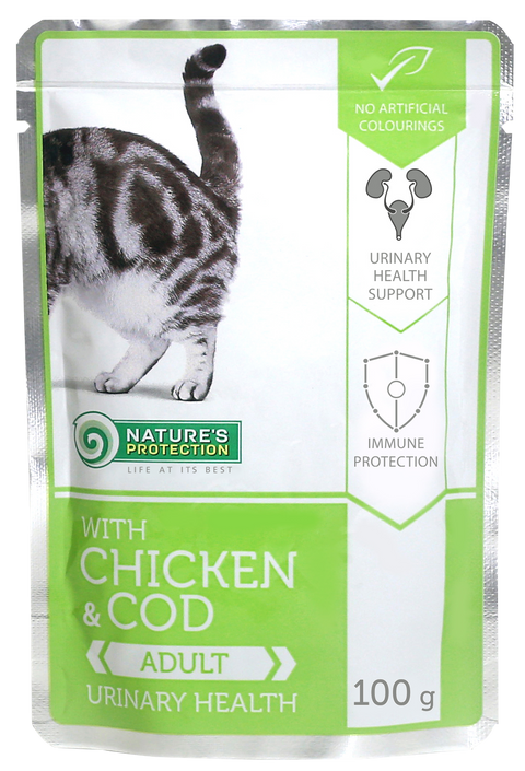 Nature's Protection - 成貓主食袋裝濕糧 健康泌尿系統配方100g / 雞肉&鱈魚