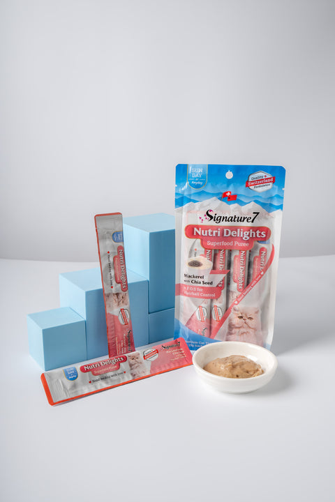 Signature 7 - Nutri Delights Nutritious Minced Meat Snacks / Mackerel + Chia Seeds (Hairball Control) 15g x 4
