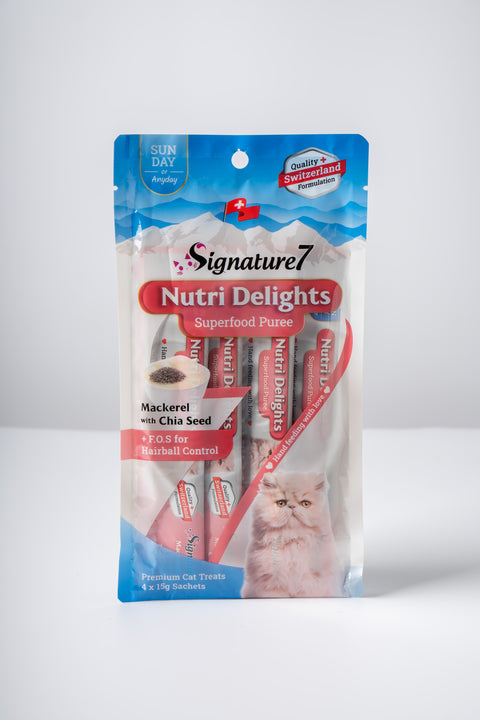 Signature 7 - Nutri Delights Nutritious Minced Meat Snacks / Mackerel + Chia Seeds (Hairball Control) 15g x 4