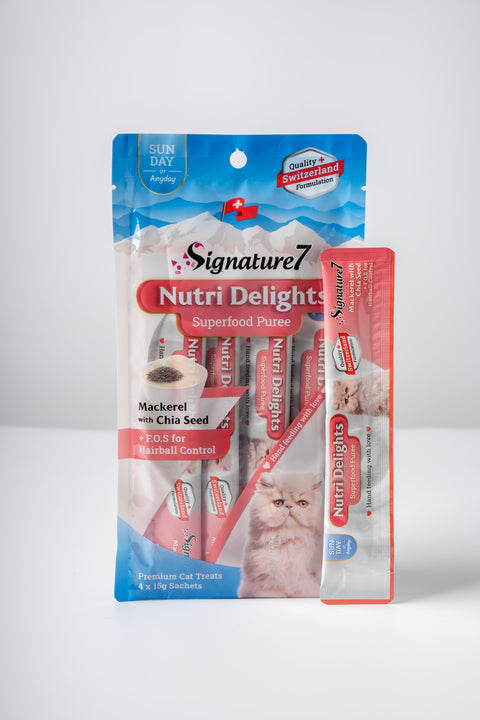Signature 7 - Nutri Delights Nutritious Minced Meat Snacks / Mackerel + Chia Seeds (Hairball Control) 15g x 4