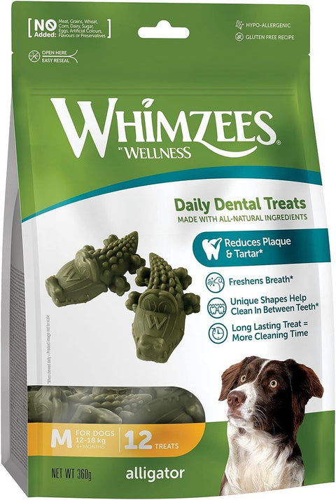 Whimzees 鱷魚型 - 中型犬趣味潔齒骨 - 每包12支素色