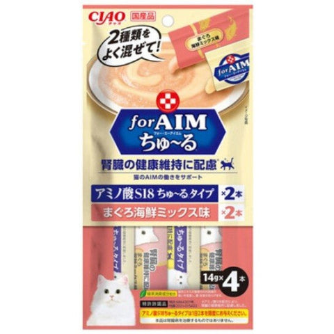 CIAO CHURU 貓用 AIM 腎臟健康維持 S18胺基酸 吞拿魚海鮮味 CA-04 全貓小食 4 x 14g