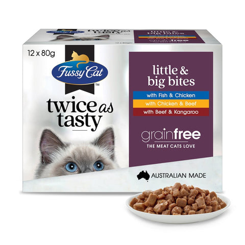 Fussy Cat - Twice as Tasty Little & Big Bites 袋裝貓濕糧 80g x 12 內含三款口味