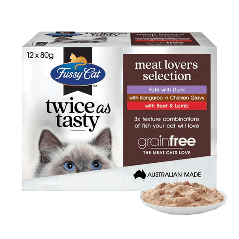 Fussy Cat - Twice as Tasty Meat Lovers Selection 袋裝貓濕糧 80g x 12 內含三款口味