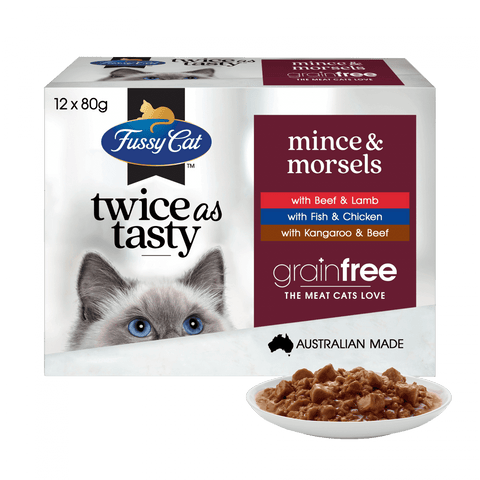Fussy Cat - Twice as Tasty Mince & Morsels 袋裝貓濕糧 80g x 12 內含三款口味