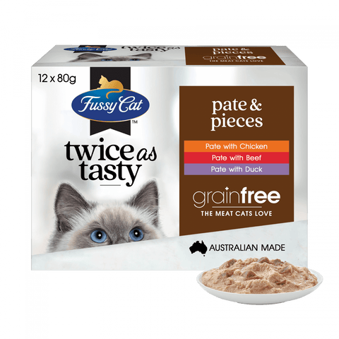 Fussy Cat - Twice as Tasty Pate & Pieces 袋裝貓濕糧 80g x 12 內含三款口味
